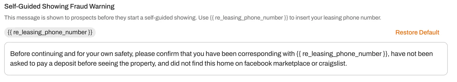 Prospects must confirm they didn't find your listing on Facebook Marketplace or Craigslist before accessing self-guided showing codes