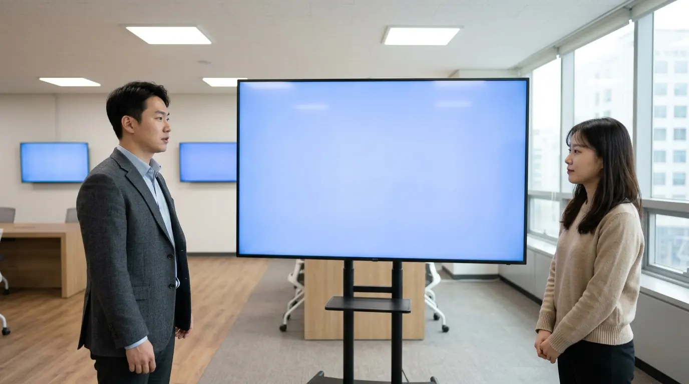 대형 스탠드사이니지, 벽걸이 대신 이동형으로 회의실에 구성하는 방법