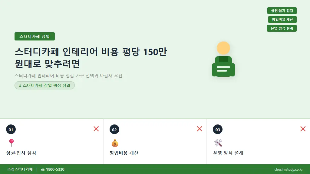 스터디카페 인테리어 비용 평당 150만 원대로 맞추려면 | 가구·마감재 우선순위