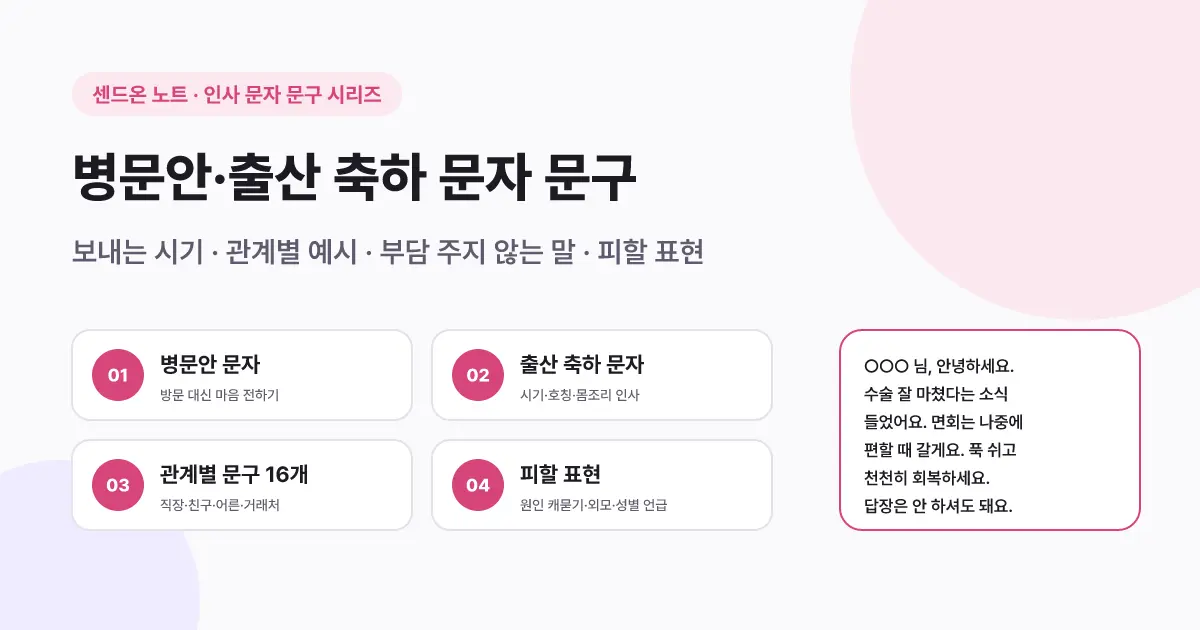 병문안·출산 축하 문자 문구 16선 | 보내는 시기·관계별 예시·피할 표현