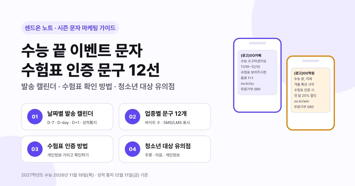 수능 끝 이벤트 문자 12선 | 수험표 인증 문구·발송 일정·청소년 유의점