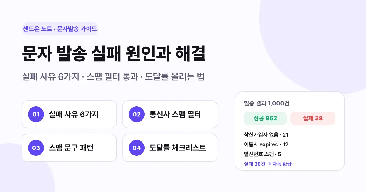 문자 발송 실패 원인과 해결 | 실패 사유 6가지·스팸 필터 통과·도달률 올리는 법