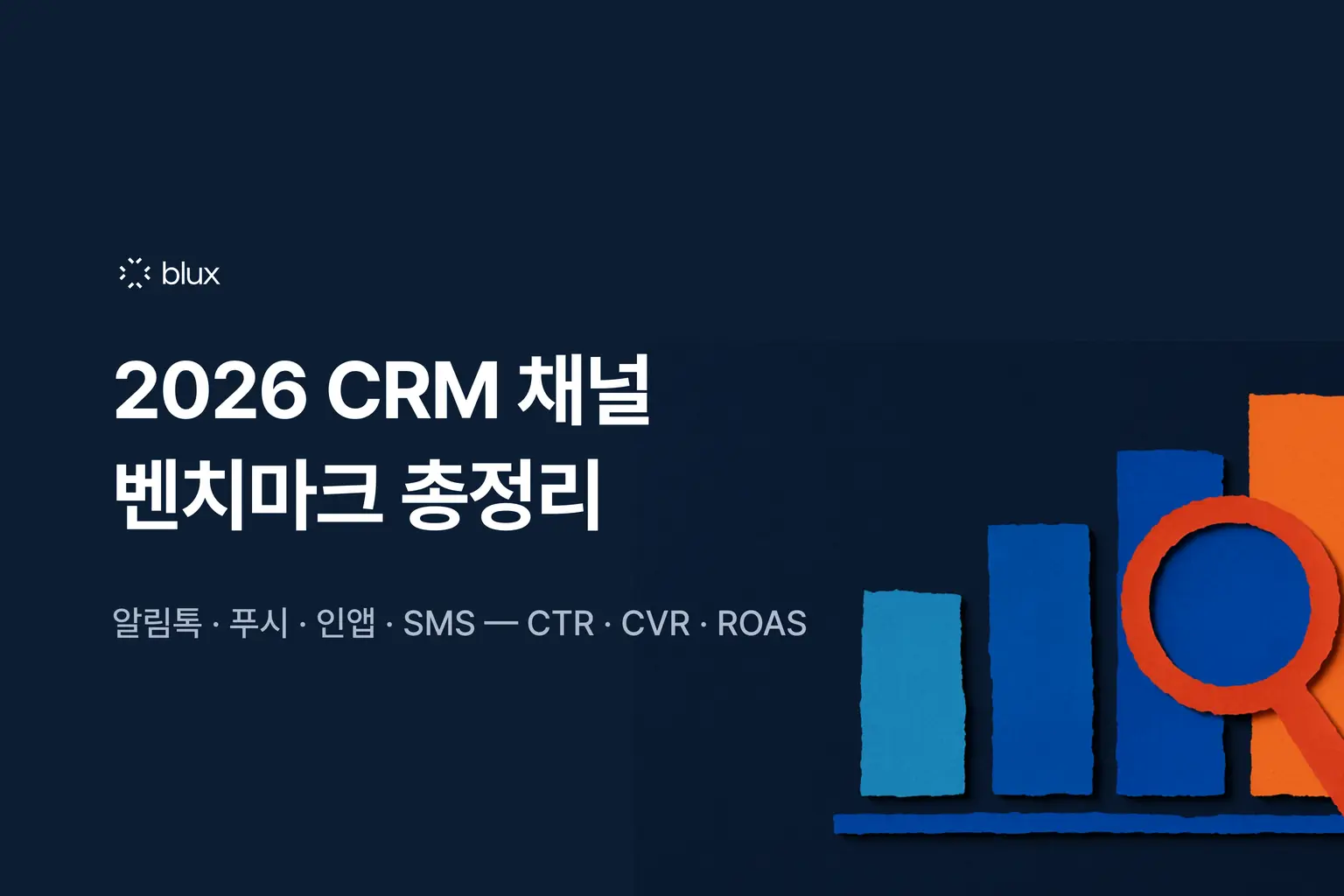 2026 CRM 채널 벤치마크 총정리 — 알림톡·앱푸시·인앱·SMS CTR·CVR·ROAS (커머스 50개사 실데이터)