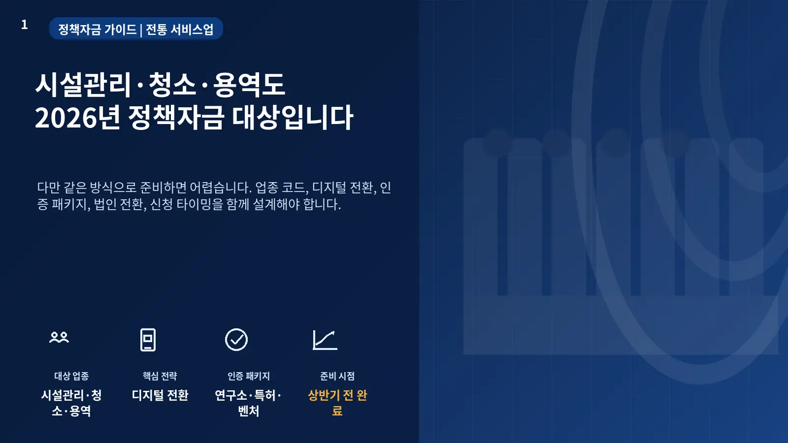 시설관리·청소업 정책자금 전략 - 전통 서비스업 2026년 승인 방법