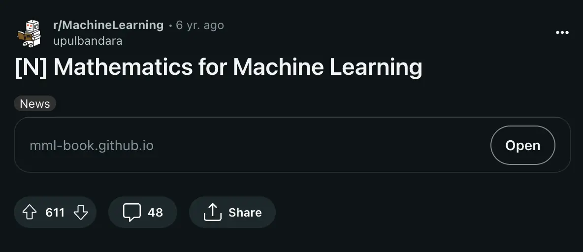인공지능 수학, MML(Mathmatics for Machine Learning) 레딧 추천