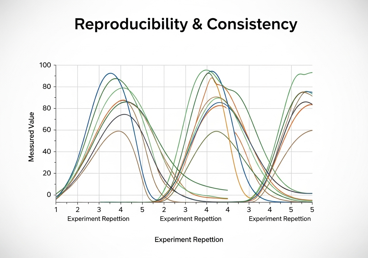 데이터 그래프를 통해 재현성과 일관성을 시각적으로 보여주는 이미지