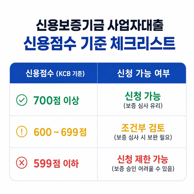 신용보증기금 사업자대출 신용점수 기준 체크리스트