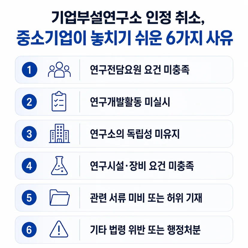 기업부설연구소 인정 취소 사유