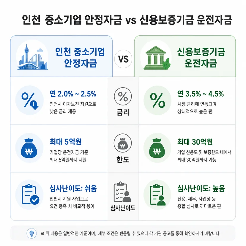 인천 소상공인 경영안정자금 vs 신용보증기금 운전자금 선택기준 관련 이미지