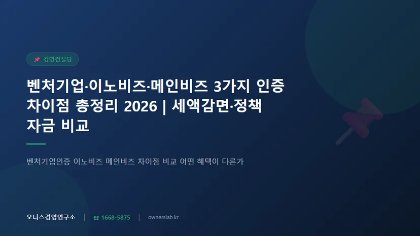 벤처기업인증 이노비즈 메인비즈 차이점 비교 어떤 혜택이 다른가