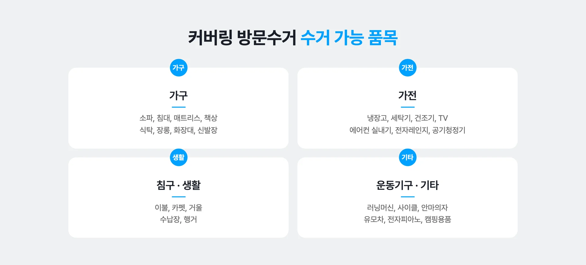 커버링 방문수거 수거 가능 품목