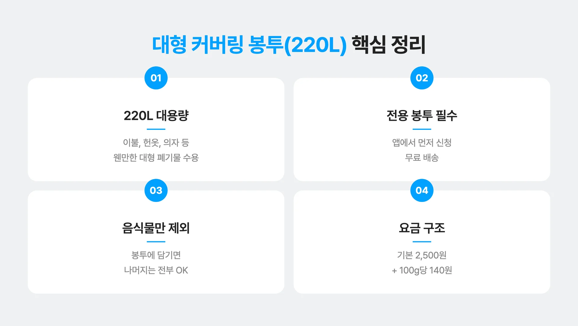 대형 커버링 봉투 이용 방법 요약