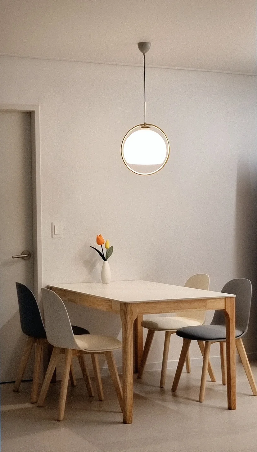 Dining area with a four-seat wooden table and pendant light (Listing ID : 38731)
