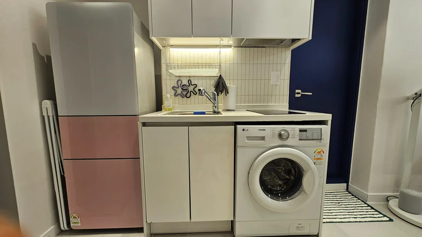 Compact kitchenette with induction cooktop, fridge and washing machine (집 번호 : 41096)