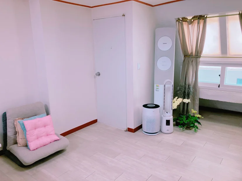 Living area with a gray floor sofa and an air purifier (House no. : 36619)