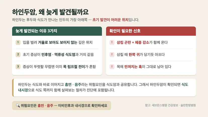 하인두암이 늦게 발견되는 이유와 확인 신호