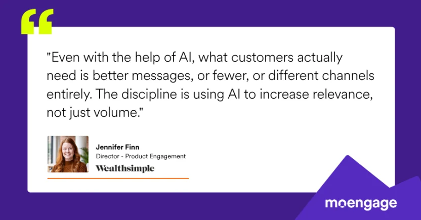 AI 활용 원칙, Jennifer Finn 인용 카드 · 이미지 출처: MoEngage
