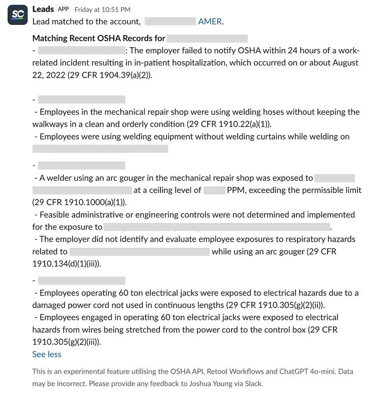 Lead enrichment 결과, 수백 시간 절약과 near-100% 커버리지 · 이미지 출처: SafetyCulture, Growth Unhinged
