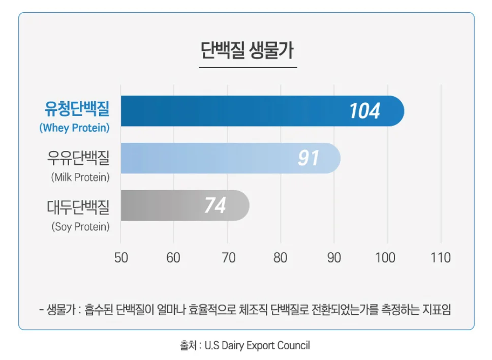 단백질 종류별 생물가 비교 도표