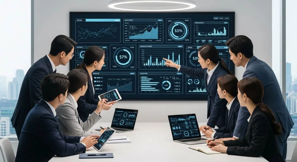 혁신적인 환경에서 고급 분석 도구를 활용해 미래 성장을 계획하는 비전 있는 경영진