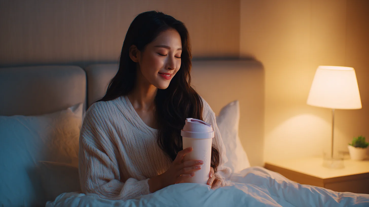 취침 전 단백질 섭취를 하려는 모습