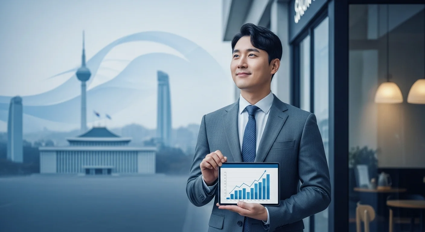 2026년 정부 지원 대출을 통해 성공적으로 사업을 운영하는 한국인 소상공인의 모습