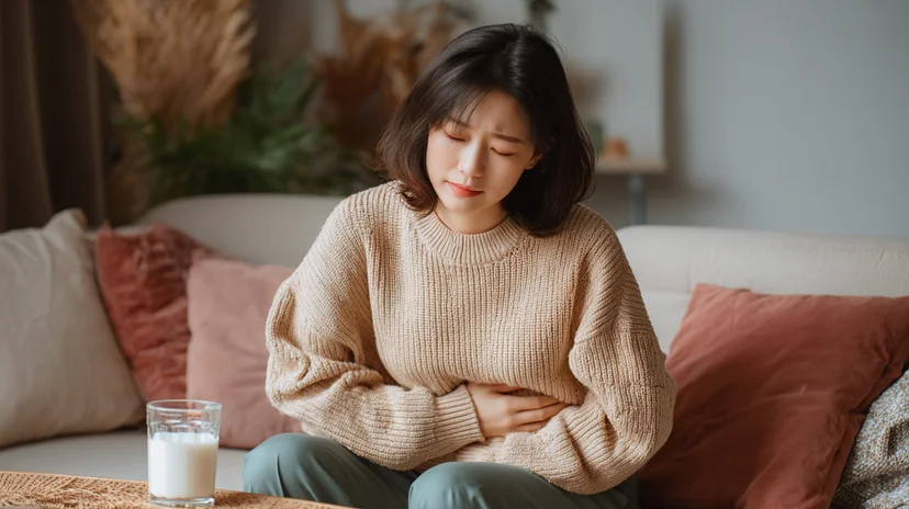 유당불내증이 있어 배가 아픈 여성