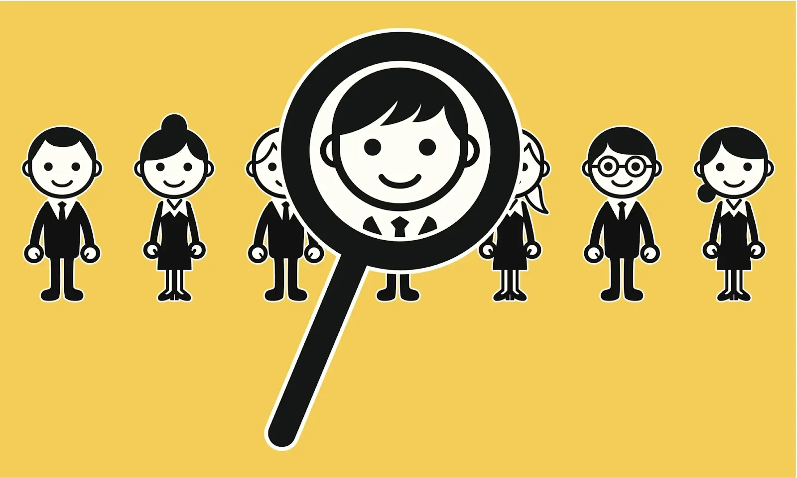 다우오피스 HR의 근태 관리 기능을 통해 근태 이상자를 한눈에 파악하는 과정을 시각화한 돋보기 일러스트