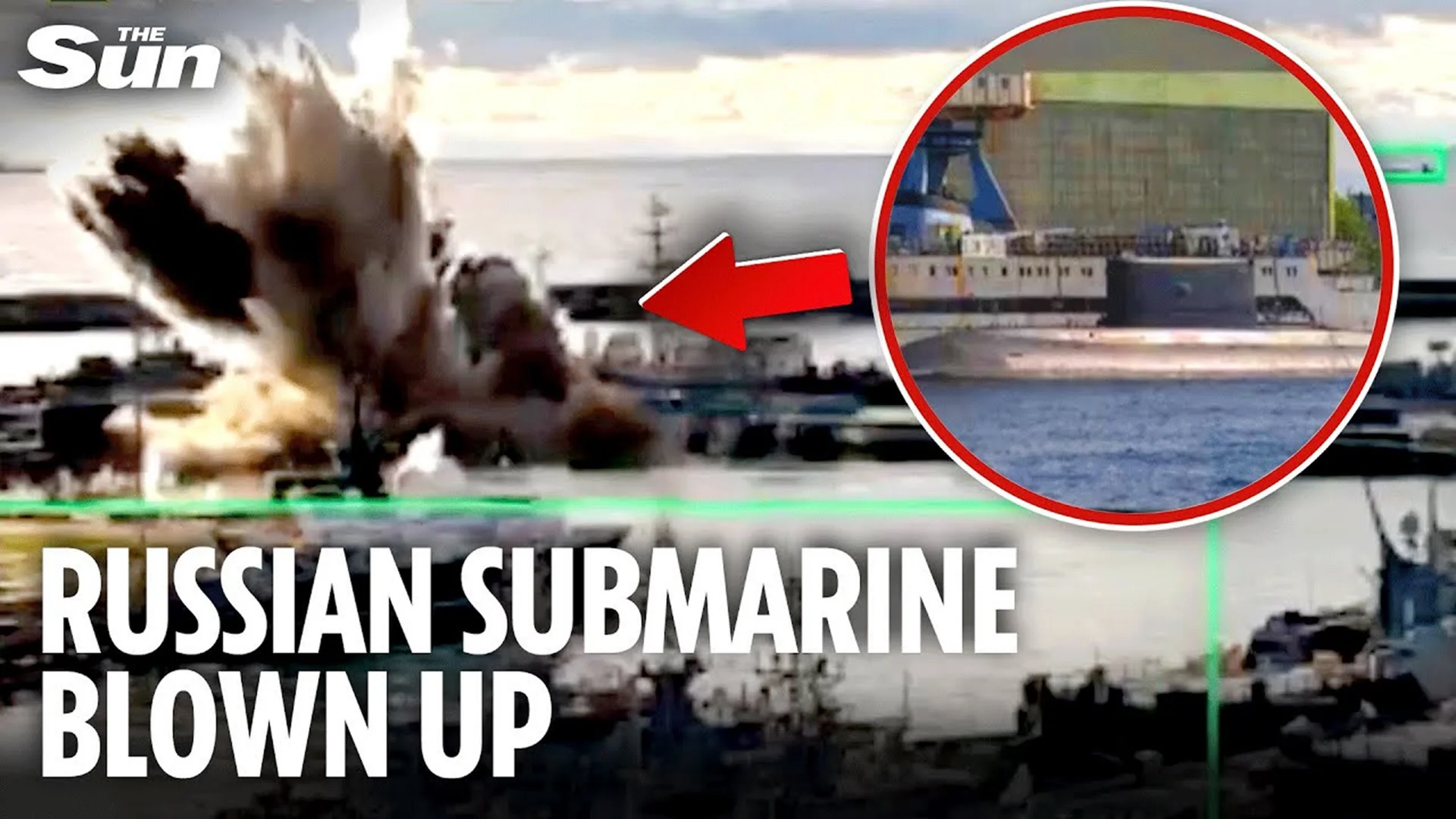 Source: The Sun — "Dramatic moment Russian sub is BLOWN UP and sunk by Ukraine's underwater Sea Baby drone"