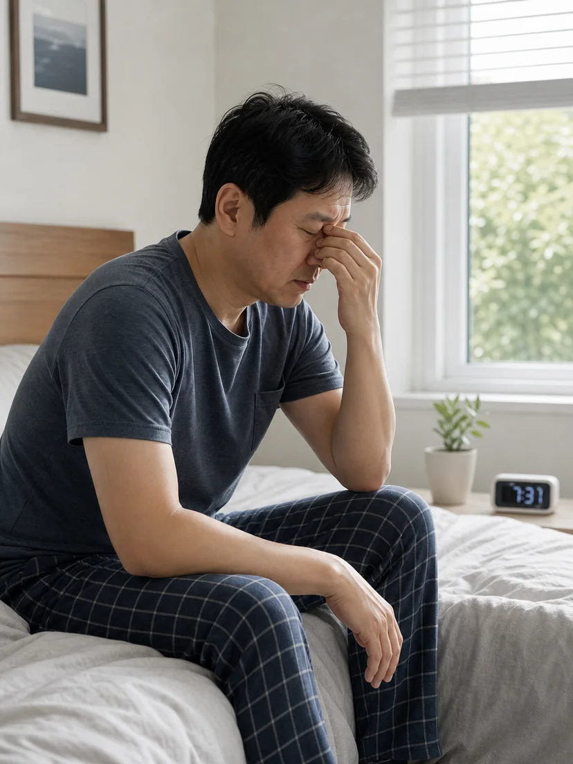코골이와 수면 중 호흡 멈춤을 걱정하는 환자의 상담 상황