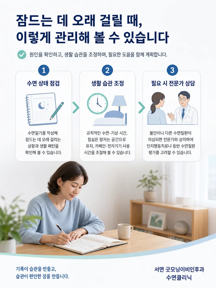일정한 기상 시각과 침대 각성 연관을 조절하는 입면 불면 관리 이미지
