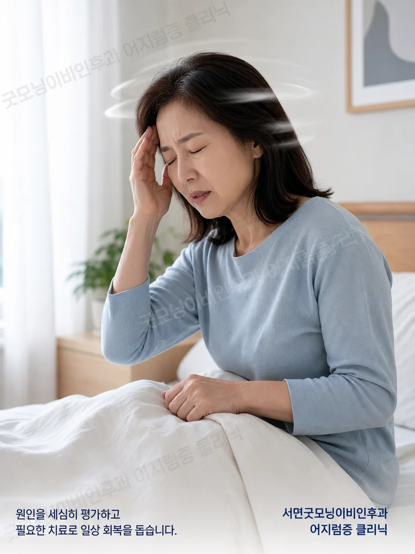 침대에서 좌우로 돌아누울 때 나타나는 수평반고리관형 이석증 상황