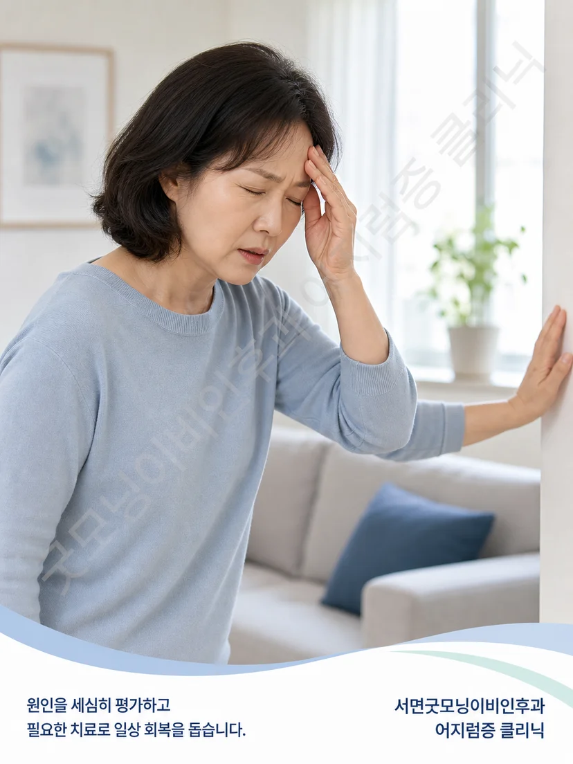 반복되거나 복잡한 자세성 어지럼에서 TRV Chair 적용을 검토하는 환자 상황 도식