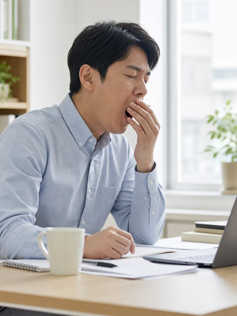 업무와 일상에서 반복되는 주간졸림 상황을 보여주는 이미지