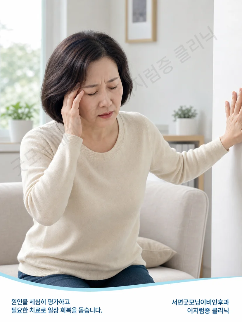 누울 때와 돌아누울 때 나타나는 어지럼 상황을 설명하는 환자 문진