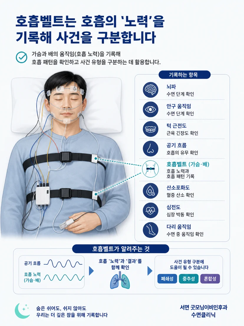 가슴과 배의 팽창과 수축이 호흡 파형으로 기록되는 원리 이미지