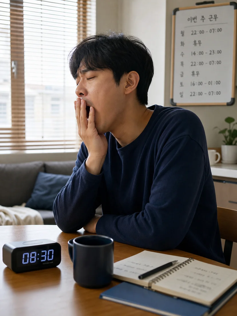 밤잠이 끊기고 낮잠이 여러 차례 나타나는 환자 상황을 설명하는 이미지