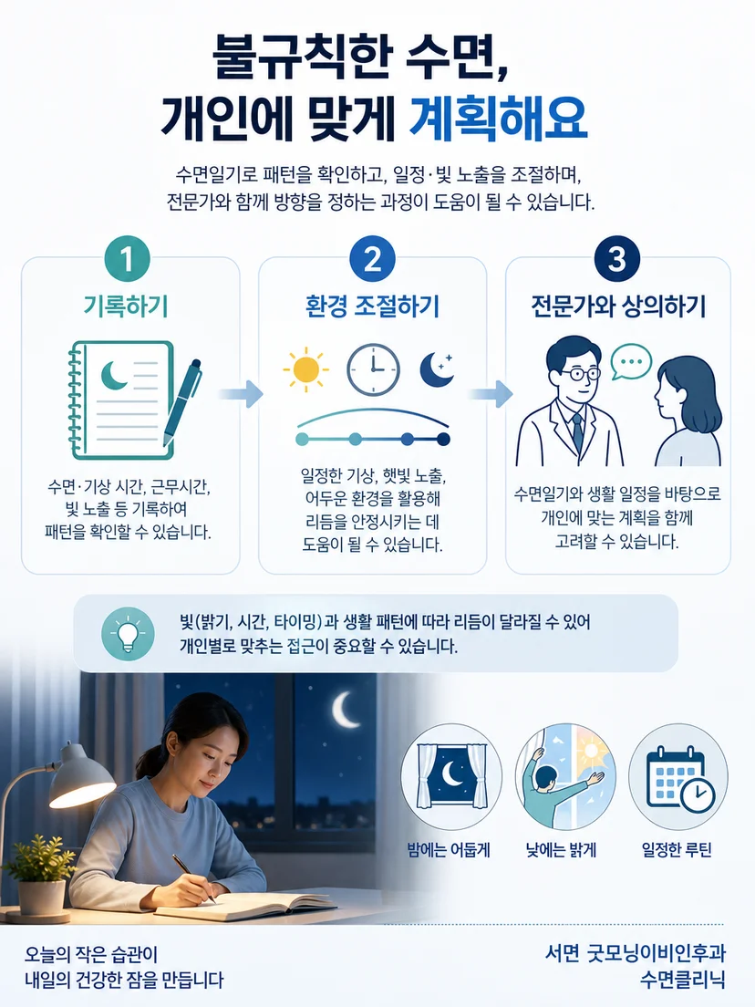근무시간과 빛 노출, 어두운 수면 환경을 조정하는 생체리듬 관리 이미지