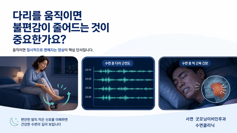 다리를 움직일 때 불편감이 일시적으로 줄어드는 양상을 설명하는 그림