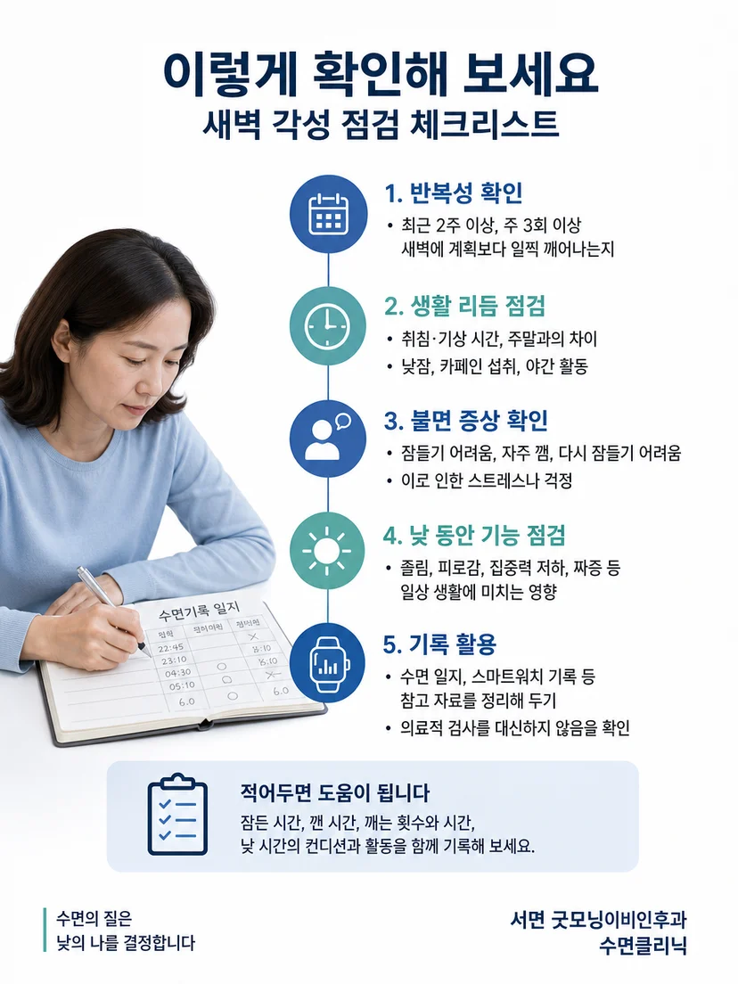 수면 기록과 야간 증상을 의료진과 확인하는 평가 과정