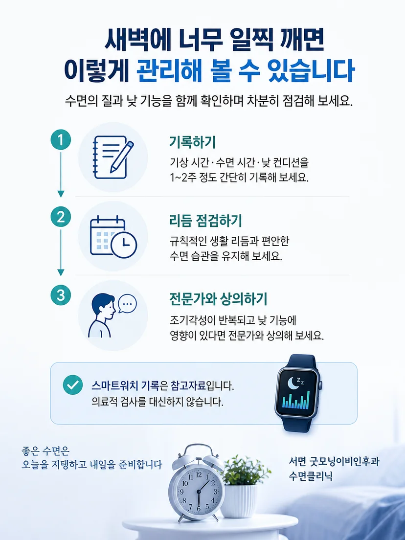 조기각성 관리를 위해 수면 일정을 기록하는 생활 점검 과정