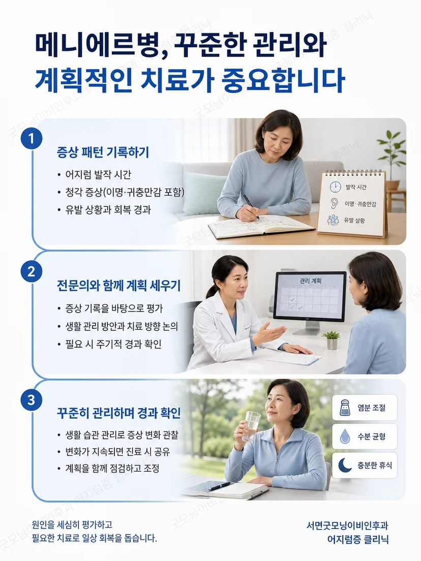 메니에르병 발작 기록과 진료 후 추적 관리 안내