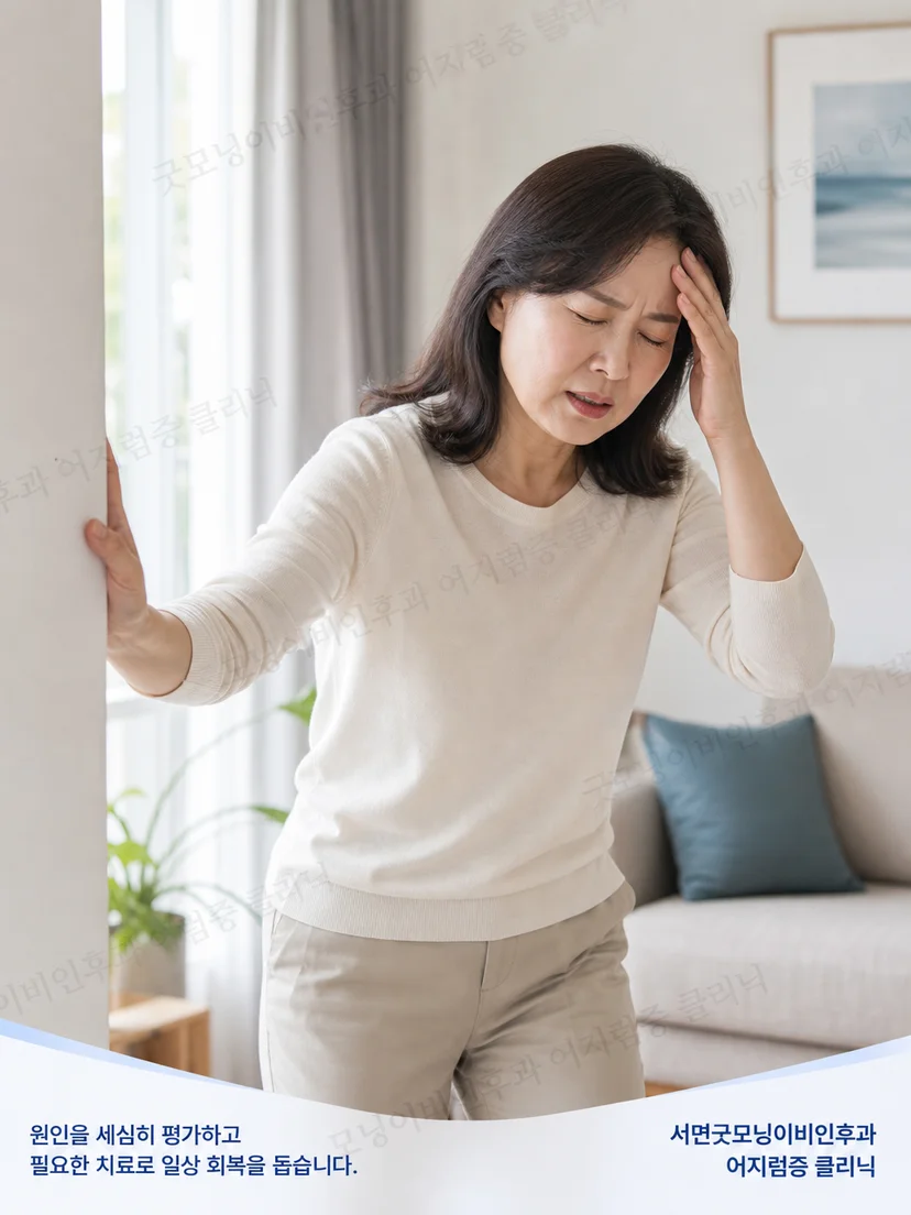머리 움직임과 보행 중 불편을 겪는 일측 전정기능저하 환자 상황