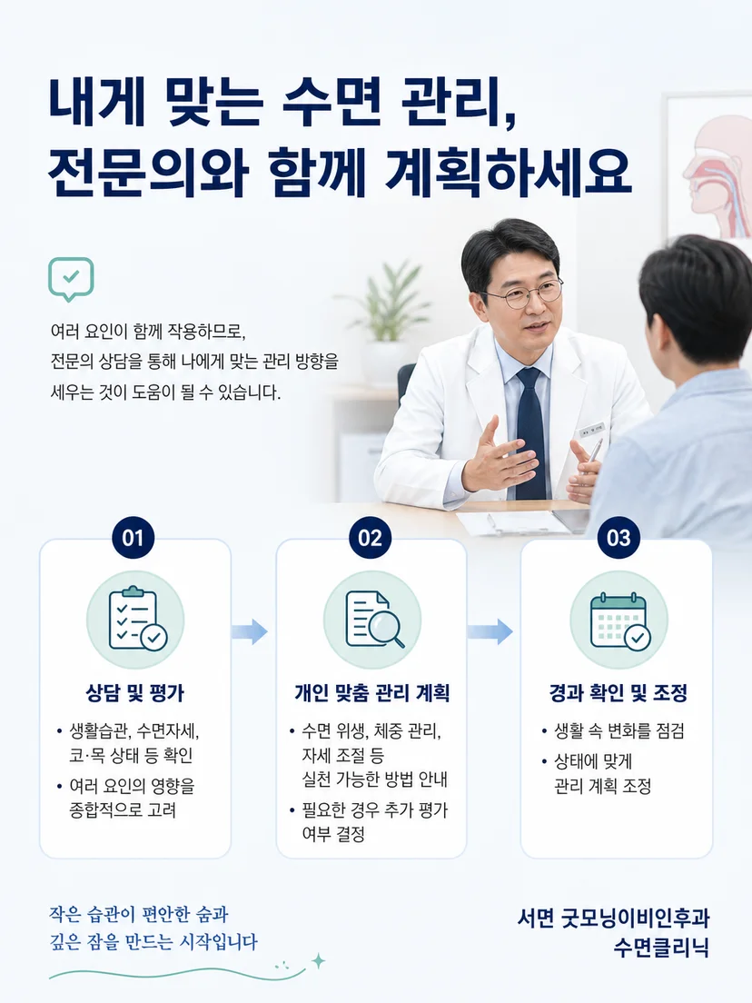 자세와 검사 결과를 반영해 수면 호흡을 관리하는 과정