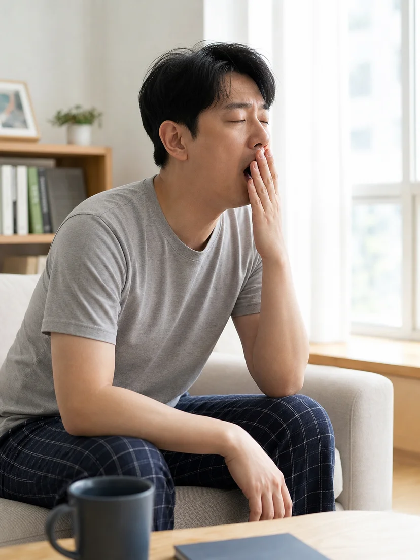 코골이와 수면 중 산소 변화의 관련성을 살펴보는 환자 상황 이미지