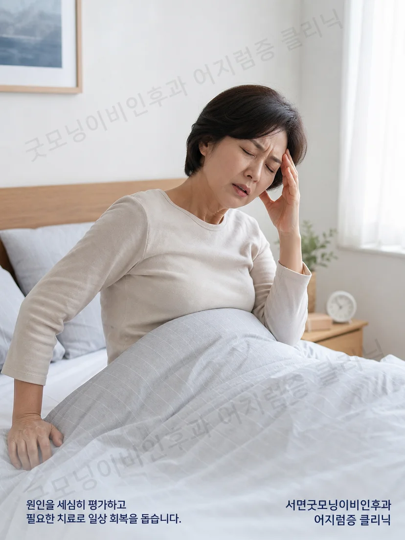 침대에서 돌아눕거나 누워 고개를 돌릴 때 생기는 자세성 어지럼 상황