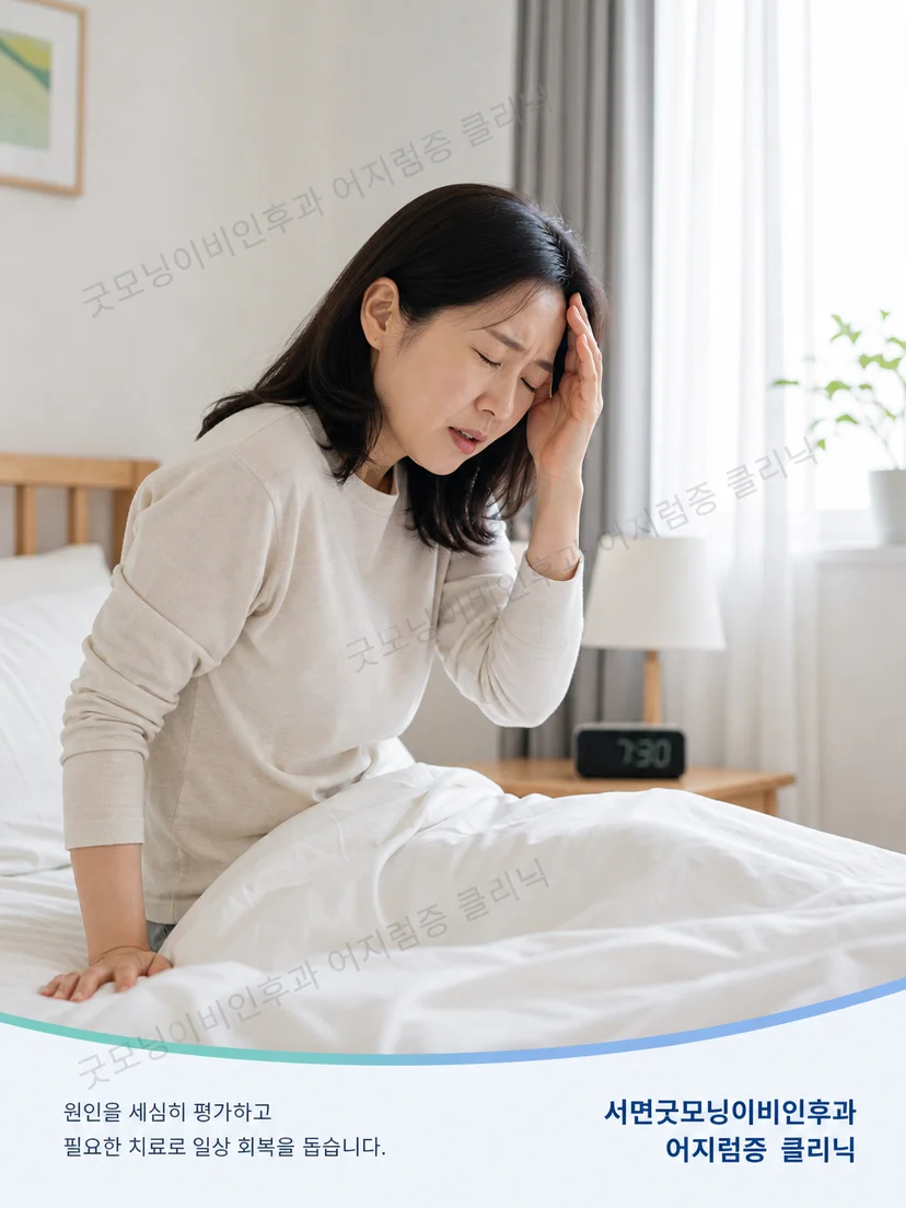 침대에서 돌아눕거나 일어날 때 나타나는 자세성 어지럼 상황
