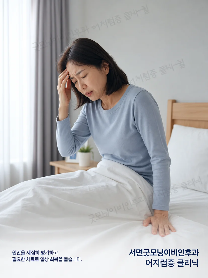 머리 위치 변화로 짧은 회전성 어지럼이 생기는 환자 상황