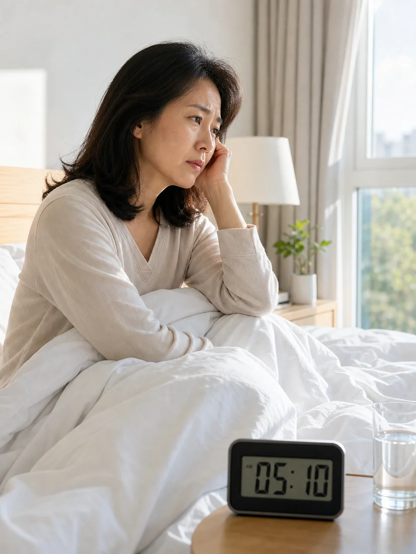 새벽에 깬 시간과 다음 날 상태를 수면일기로 기록하는 모습