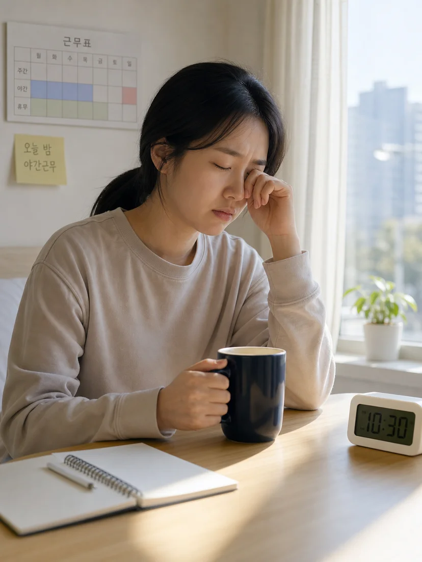 수면 시각이 늦어져 출근과 일상 일정이 충돌하는 모습